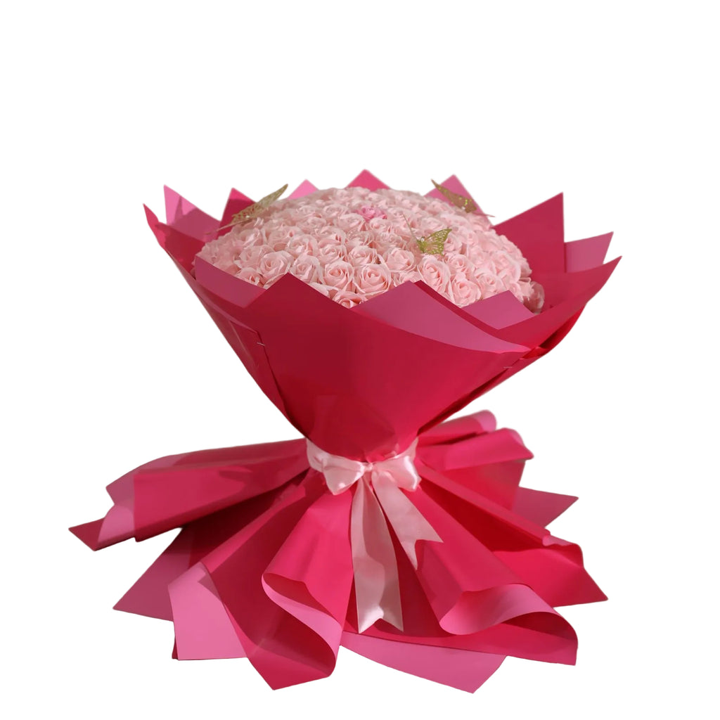 Buchet 101 Trandafiri Sapun Roz - Accesorizat