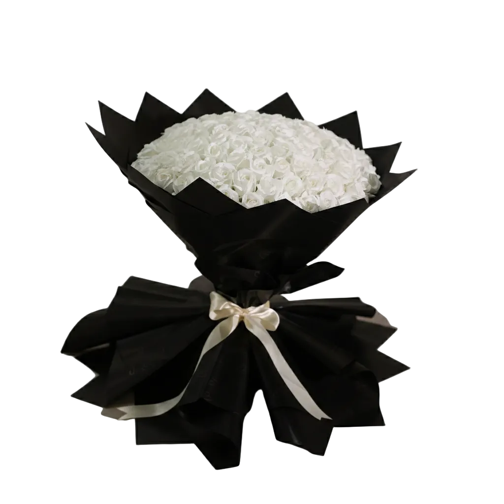 Buchet Gigant 101 Trandafiri de Săpun Albi – Simplu