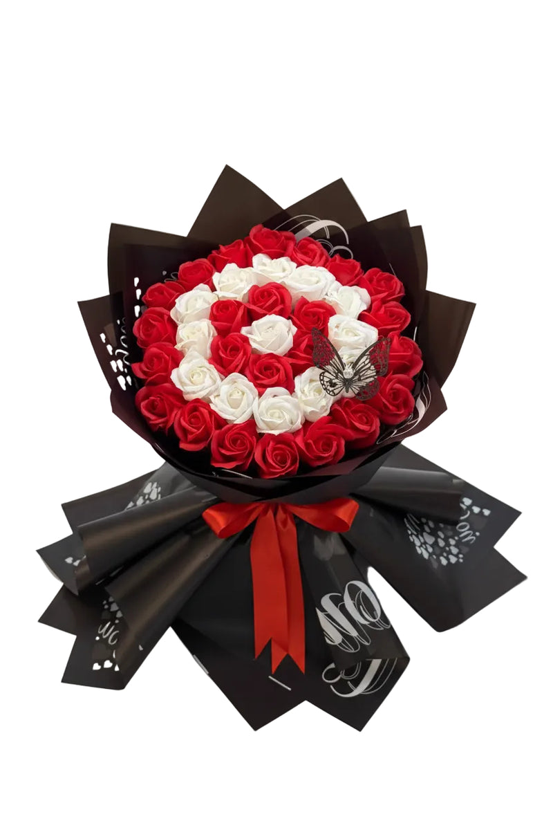 Buchet de 37 Trandafiri Elegant Roșu și Alb