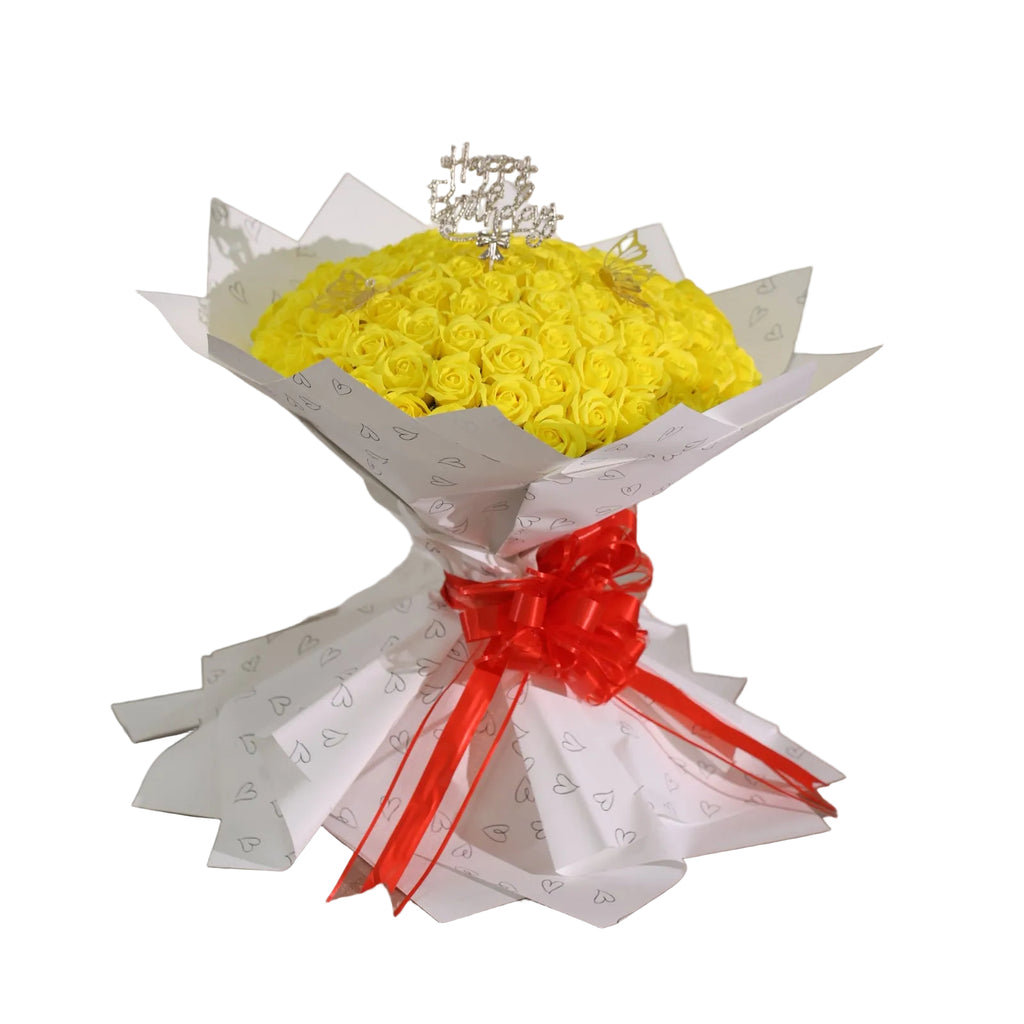 buchet-gigant-101-trandafiri-sapun-galbeni-ambalaj-decorativ