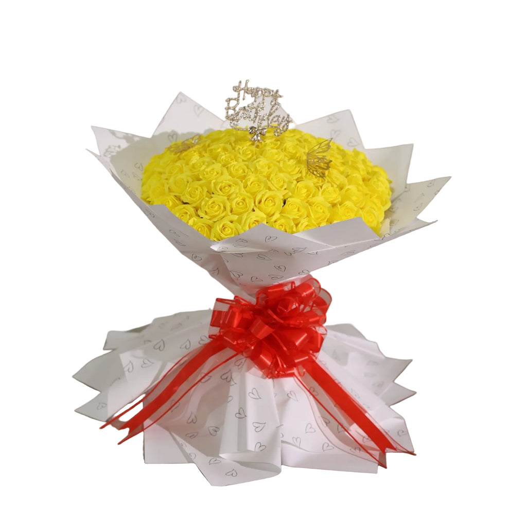 aranjament-floral-101-trandafiri-sapun-galbeni-cadou-prietenie